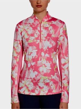 PGA Tour Pink Floral Half-Zip Long Sleeve Top